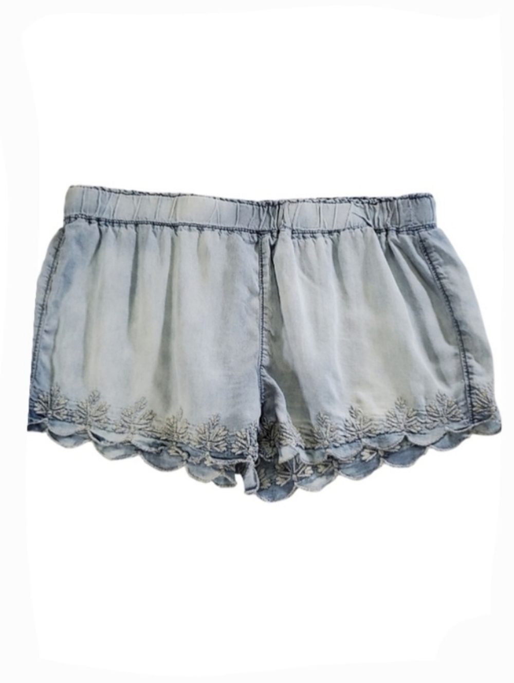2095 * Mossimo Embroidered Scallop Hem Chambray Denim Shorts Size M